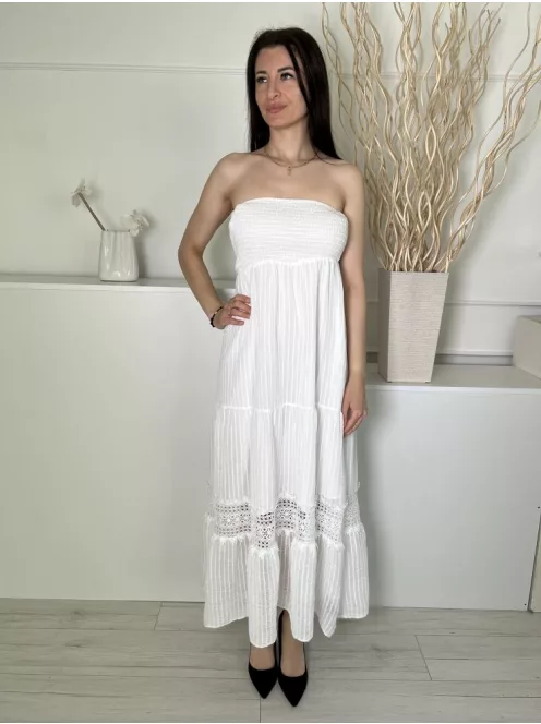 Shein (S) Fehér Felül Darázsolt, Alul Horgoltmintás Anyagában Csíkos, Bélelt Ruha