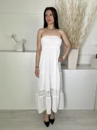 Shein (S) Fehér Felül Darázsolt, Alul Horgoltmintás Anyagában Csíkos, Bélelt Ruha