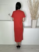 New Look (XS) Fakó Piros Kerek Nyakú, Oldalt Sliccelt 100% Pamut Alapanyagú Ruha