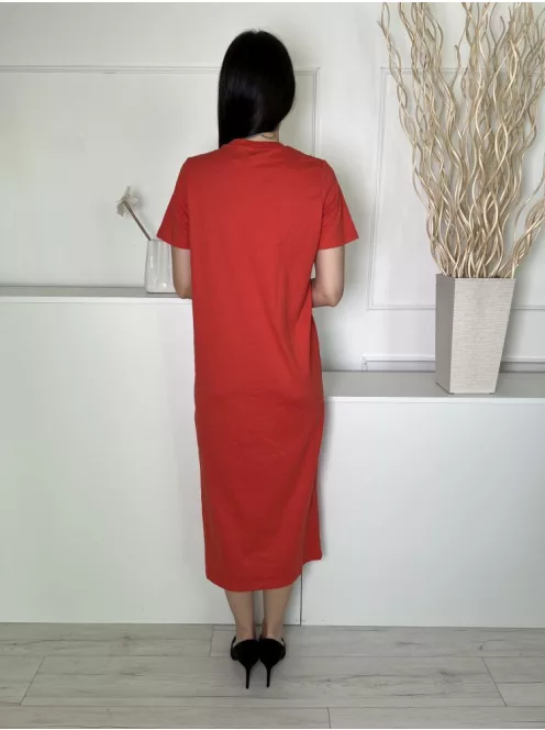New Look (XS) Fakó Piros Kerek Nyakú, Oldalt Sliccelt 100% Pamut Alapanyagú Ruha