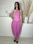 Új ZARA (S) Rózsaszín Hátul Nyakban Megkötős 100% Pamut Alapanyagú Ruha