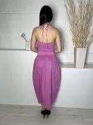 Új ZARA (S) Rózsaszín Hátul Nyakban Megkötős 100% Pamut Alapanyagú Ruha