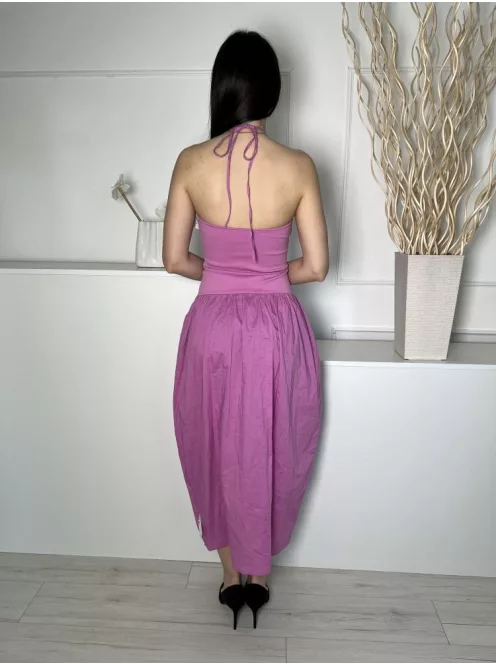 Új ZARA (S) Rózsaszín Hátul Nyakban Megkötős 100% Pamut Alapanyagú Ruha