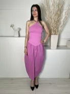 Új ZARA (S) Rózsaszín Hátul Nyakban Megkötős 100% Pamut Alapanyagú Ruha