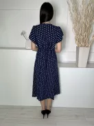 Shein (S) Sötétkék Fehér Pöttyös, Gumisderekú Díszlapolűsú, Oldalt Megkötős Ruha