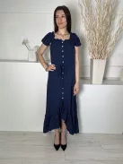 Új Yidarton (S) Sötétkék ELŐL Végig Gombos, Derékban Megkötős Fodros Aljú Ruha