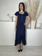 Új Yidarton (S) Sötétkék ELŐL Végig Gombos, Derékban Megkötős Fodros Aljú Ruha