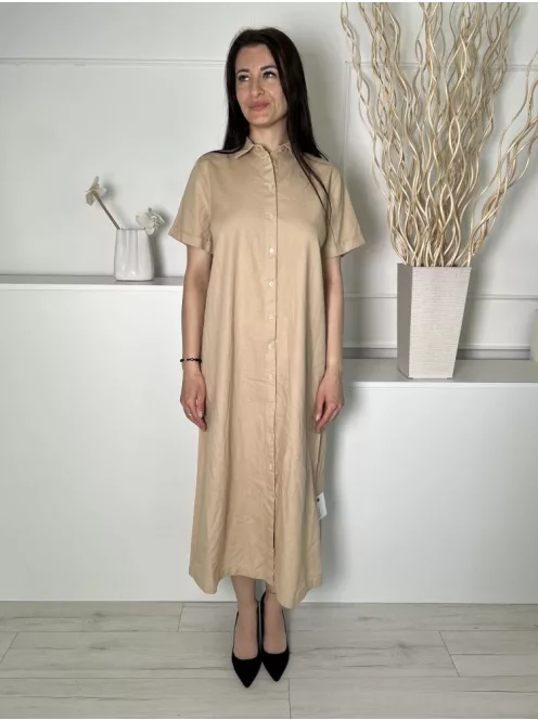 Primark (S) Homokszínű Elől Végig Gombos, Galléros Felvarrt Ujjvégű, 88% Pamut és 12% Len Alapanyagú Ruha