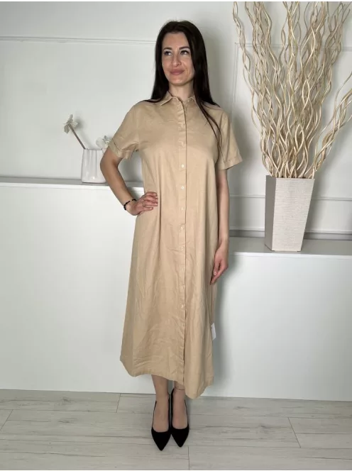 Primark (S) Homokszínű Elől Végig Gombos, Galléros Felvarrt Ujjvégű, 88% Pamut és 12% Len Alapanyagú Ruha