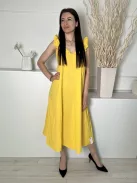 H&M (S) Kanárisárga Fodros Pántú 100% Pamut, Lenge Fazonú Ruha