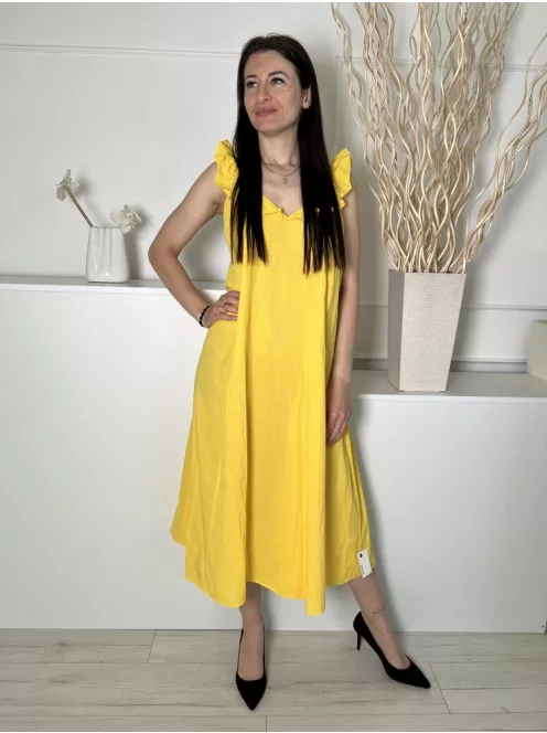 H&M (S) Kanárisárga Fodros Pántú 100% Pamut, Lenge Fazonú Ruha