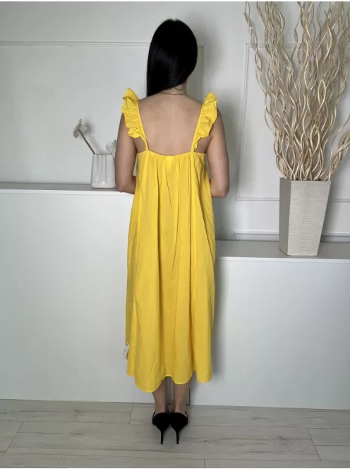 H&M (S) Kanárisárga Fodros Pántú 100% Pamut, Lenge Fazonú Ruha