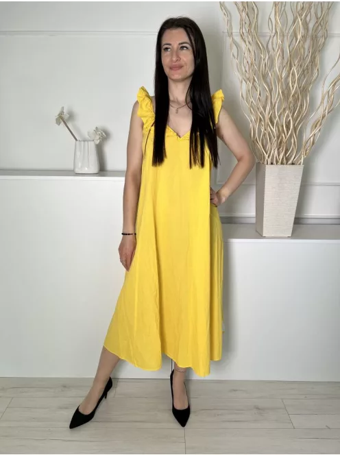 H&M (S) Kanárisárga Fodros Pántú 100% Pamut, Lenge Fazonú Ruha