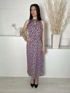 Oasis (M) Fekete Kék-Rózsaszín Virágos, Nyakban Megköthető Szoknyarészben Átlapolt Ruha