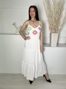 Stradivarius (S) Fehér Felül Horgoltmintás, Darázsolt Pántos, Bélelt, 100% Pamut Ruha