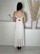 Stradivarius (S) Fehér Felül Horgoltmintás, Darázsolt Pántos, Bélelt, 100% Pamut Ruha