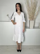 Primark (S) Fehér Nyakban Megköthető, Ujján Fekete Hímzett Mintás 100% Pamut Alapanyagú Ruha