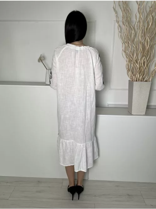 Primark (S) Fehér Nyakban Megköthető, Ujján Fekete Hímzett Mintás 100% Pamut Alapanyagú Ruha