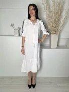 Primark (S) Fehér Nyakban Megköthető, Ujján Fekete Hímzett Mintás 100% Pamut Alapanyagú Ruha