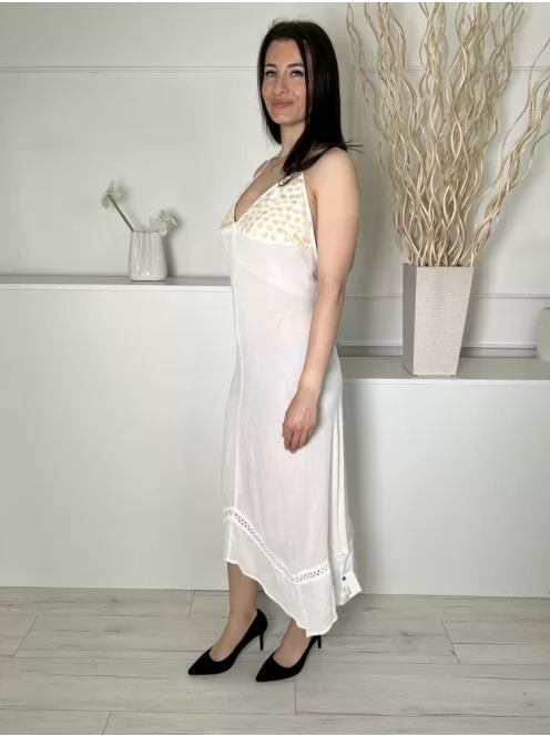 ÚJ Lipsy (S) Fehér Mellnél Díszkagylós, Hátul Nyakban Megkötős Lenge Fazonú Ruha