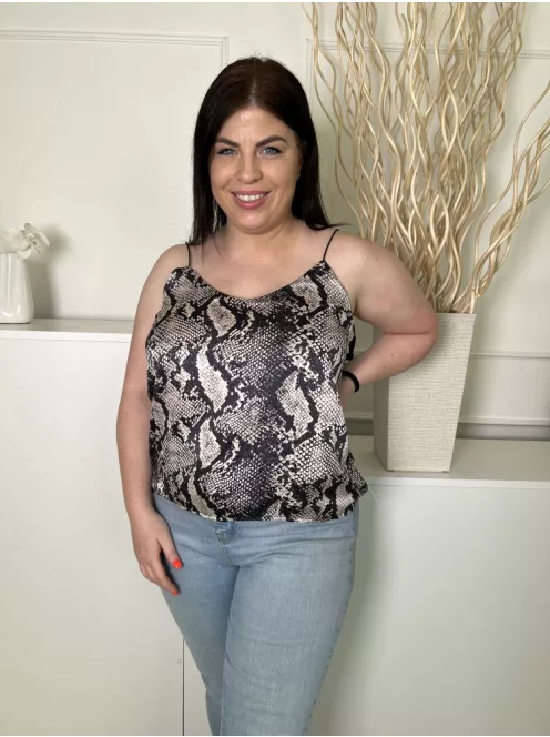 Missguided (M) Barna-Fekete Kígyóbőrmintás, Pántos Bélelt, Enyhén Fényes Anyagú Felső