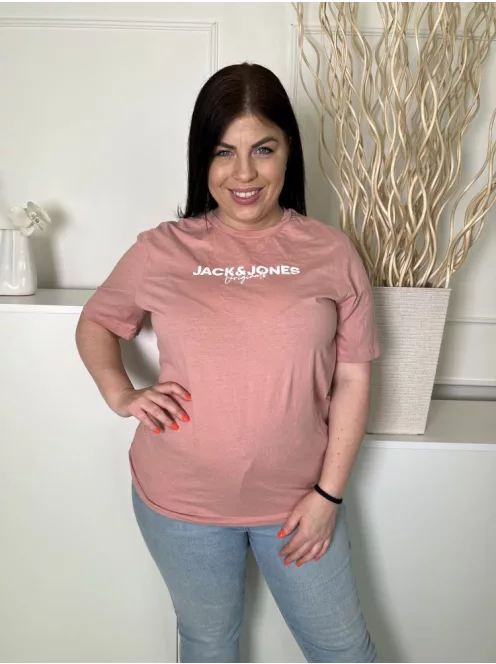 Jack&Jones (L) Tüdőszínű Mellnél Feliratos, 100% Pamut Kerek Nyakú Felső