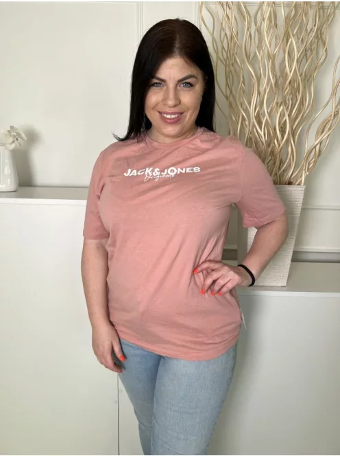 Jack&Jones (L) Tüdőszínű Mellnél Feliratos, 100% Pamut Kerek Nyakú Felső