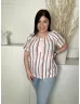   Damart (L) Fehér Színes Csíkos, 100% Pamut Mellnél Gombos, Nyakánál Gumírozott Felső