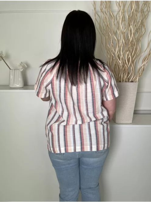 Damart (L) Fehér Színes Csíkos, 100% Pamut Mellnél Gombos, Nyakánál Gumírozott Felső