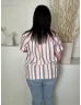   Damart (L) Fehér Színes Csíkos, 100% Pamut Mellnél Gombos, Nyakánál Gumírozott Felső
