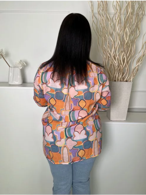 Banditas (L) Türkíz-Narancs-Barack Mintás,, Mellnél Gombos 100% Pamut Alapanyagú Felső