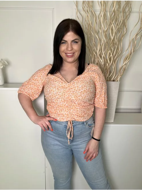 H&M (L) Narancs Sűrű Mintás, Hátul Darázsolt Elől Összehúzható, Megkötős Felső