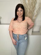 H&M (L) Narancs Sűrű Mintás, Hátul Darázsolt Elől Összehúzható, Megkötős Felső