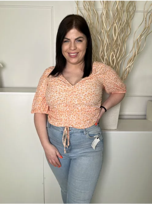 H&M (L) Narancs Sűrű Mintás, Hátul Darázsolt Elől Összehúzható, Megkötős Felső