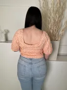 H&M (L) Narancs Sűrű Mintás, Hátul Darázsolt Elől Összehúzható, Megkötős Felső