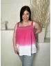   George (XL) Rózsaszín-Fehér Mellnél Darázsolt, Fodros Szegélyes Pántos, 100% Pamut Alapanyagú Felső