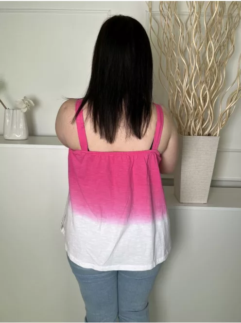 George (XL) Rózsaszín-Fehér Mellnél Darázsolt, Fodros Szegélyes Pántos, 100% Pamut Alapanyagú Felső