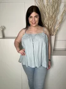 ÚJ Primark (XL) Menta Hátul Megkötős, Pántos 55% Len Alapanyagú, Lenge Fazonú Felső