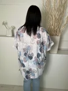 Jane Austin (XXL) Fehér Színes Mintás, 80% Pamut  Kerek Nyakú, Flitteres Szegélyű Felső