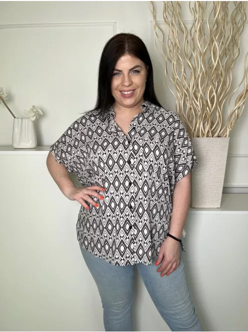 ÚJ George (XL) Törtfehér Fekete Mintás, Elől Végig Gombos Galléros, Oldalt Sliccelt Felső