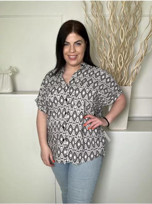 ÚJ George (XL) Törtfehér Fekete Mintás, Elől Végig Gombos Galléros, Oldalt Sliccelt Felső