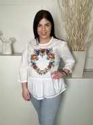 Falmer (XL) Fehér Színes Hímzett Mintás Hátul Nyakban Gombos, 100% Pamut Felső