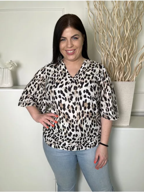 Anthology (M) Drapp Fekete-Barna Foltmintás V Kivágású Felső