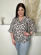 Anthology (M) Drapp Fekete-Barna Foltmintás V Kivágású Felső