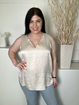   Autograph (L) Krémszínű V Kivágású, Oldalt Sliccelt Fényes Anyagú Felső