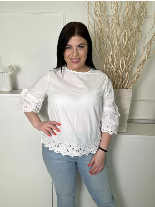 Primark (L) Fehér Horgoltmintás, Hátul Nyakban Gombos 100% Pamut Alapanyagú Felső