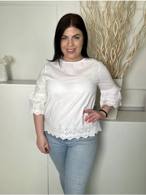 Primark (L) Fehér Horgoltmintás, Hátul Nyakban Gombos 100% Pamut Alapanyagú Felső