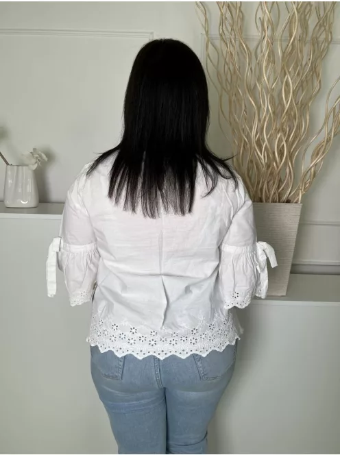 Primark (L) Fehér Horgoltmintás, Hátul Nyakban Gombos 100% Pamut Alapanyagú Felső