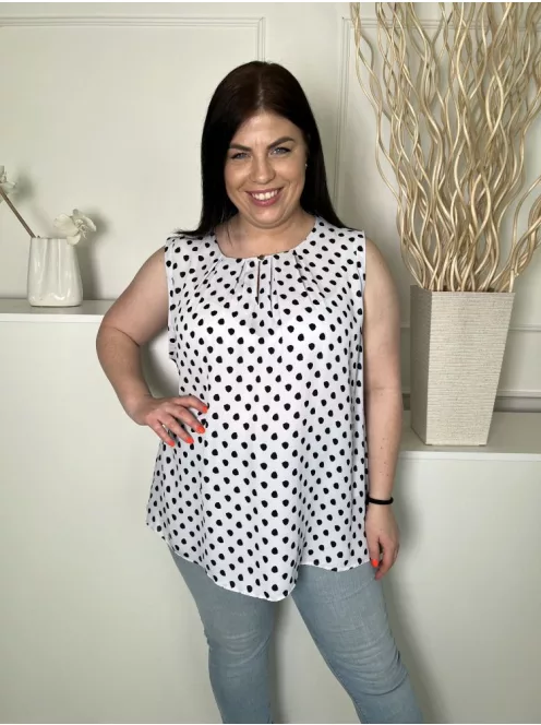 M&S (L) Szürkés Fehér Fekete Foltmintás, Nyakánál Ráncolt Elől Gmb Felső