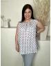   M&S (L) Szürkés Fehér Fekete Foltmintás, Nyakánál Ráncolt Elől Gmb Felső